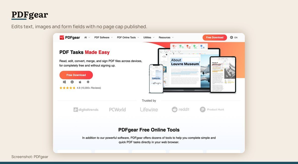 PDFgear shown on the PDFgear page