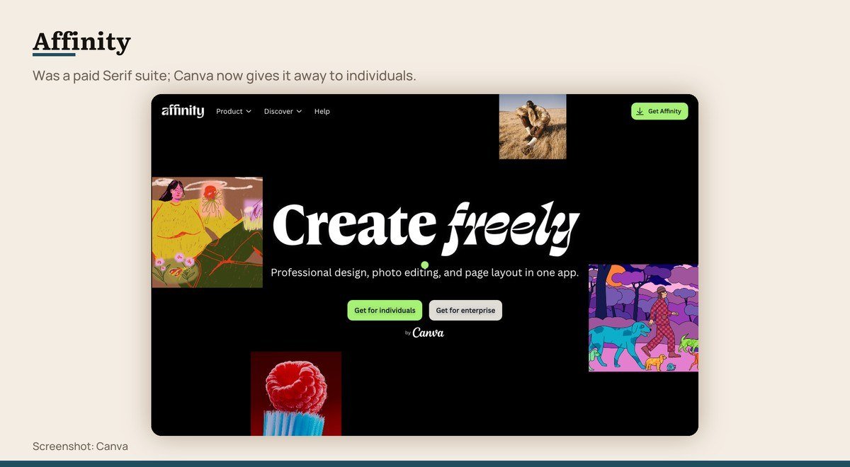 Affinity shown on the Canva page