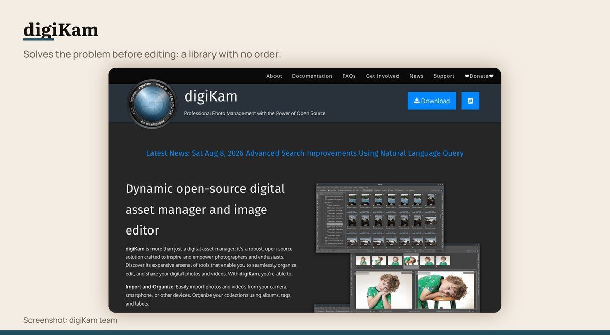 digiKam shown on the digiKam team page