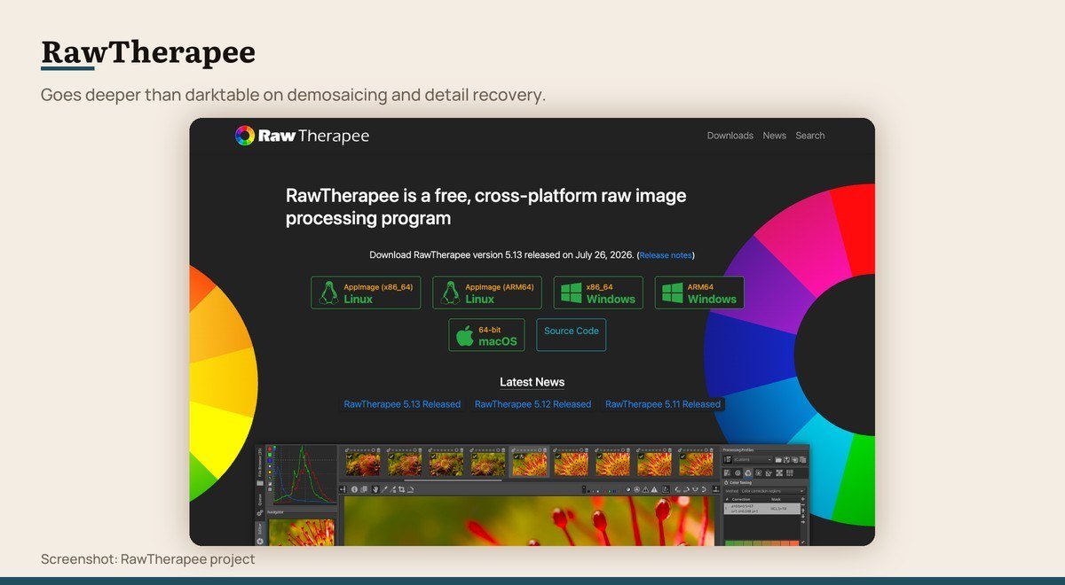 RawTherapee shown on the RawTherapee project page