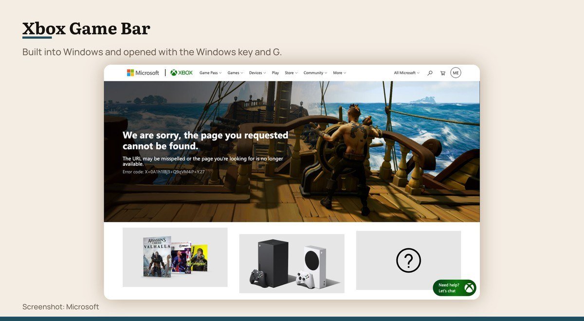 Xbox Game Bar shown on the Microsoft page