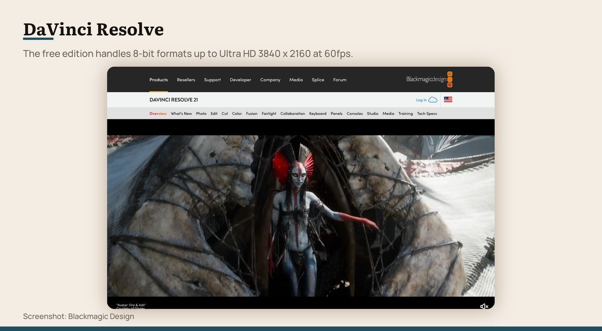DaVinci Resolve shown on the developer page