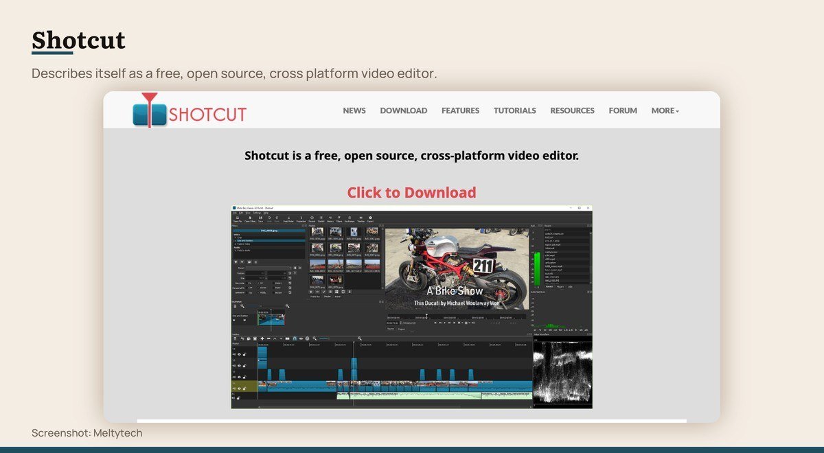 Shotcut shown on the developer page