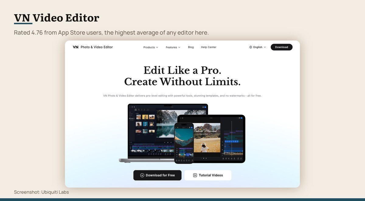 VN Video Editor shown on the developer page