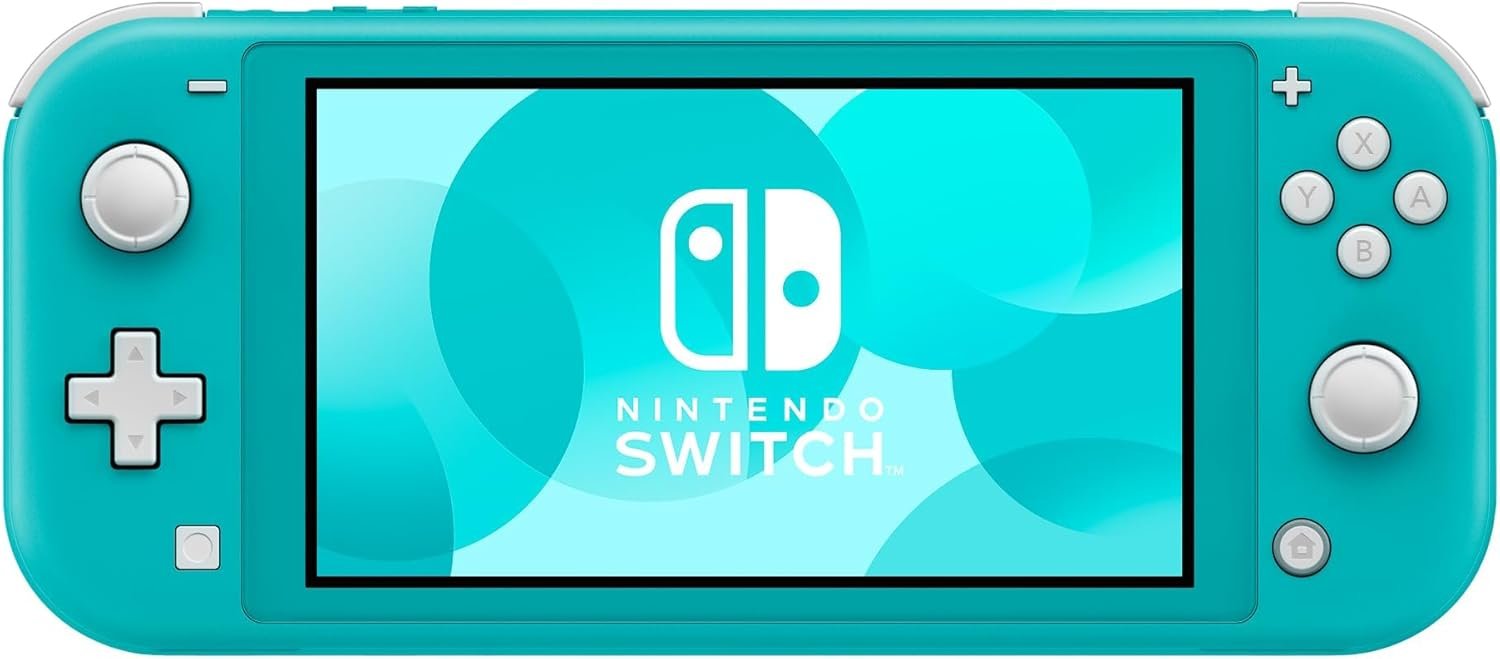 Nintendo Switch Lite in turquoise showing its fixed controls and 5.5 inch screen