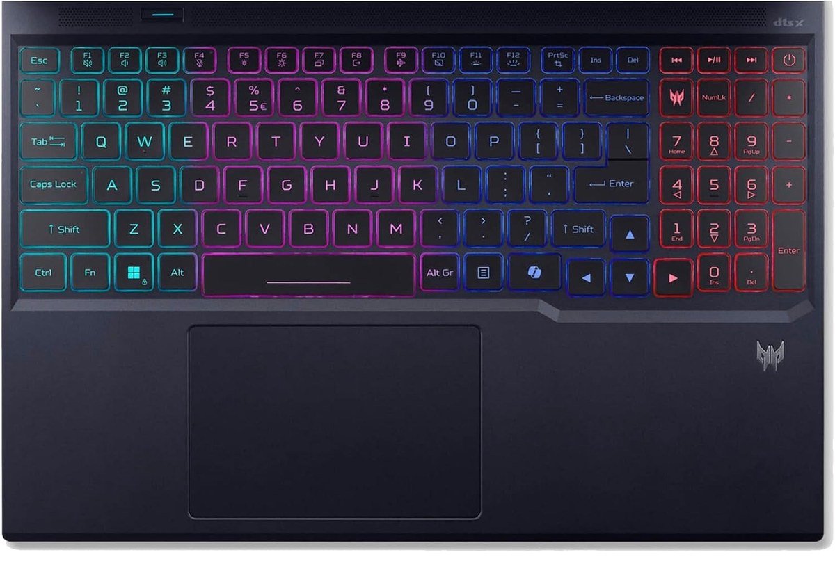 Acer Predator Helios Neo 16S AI keyboard deck with RGB backlighting in black