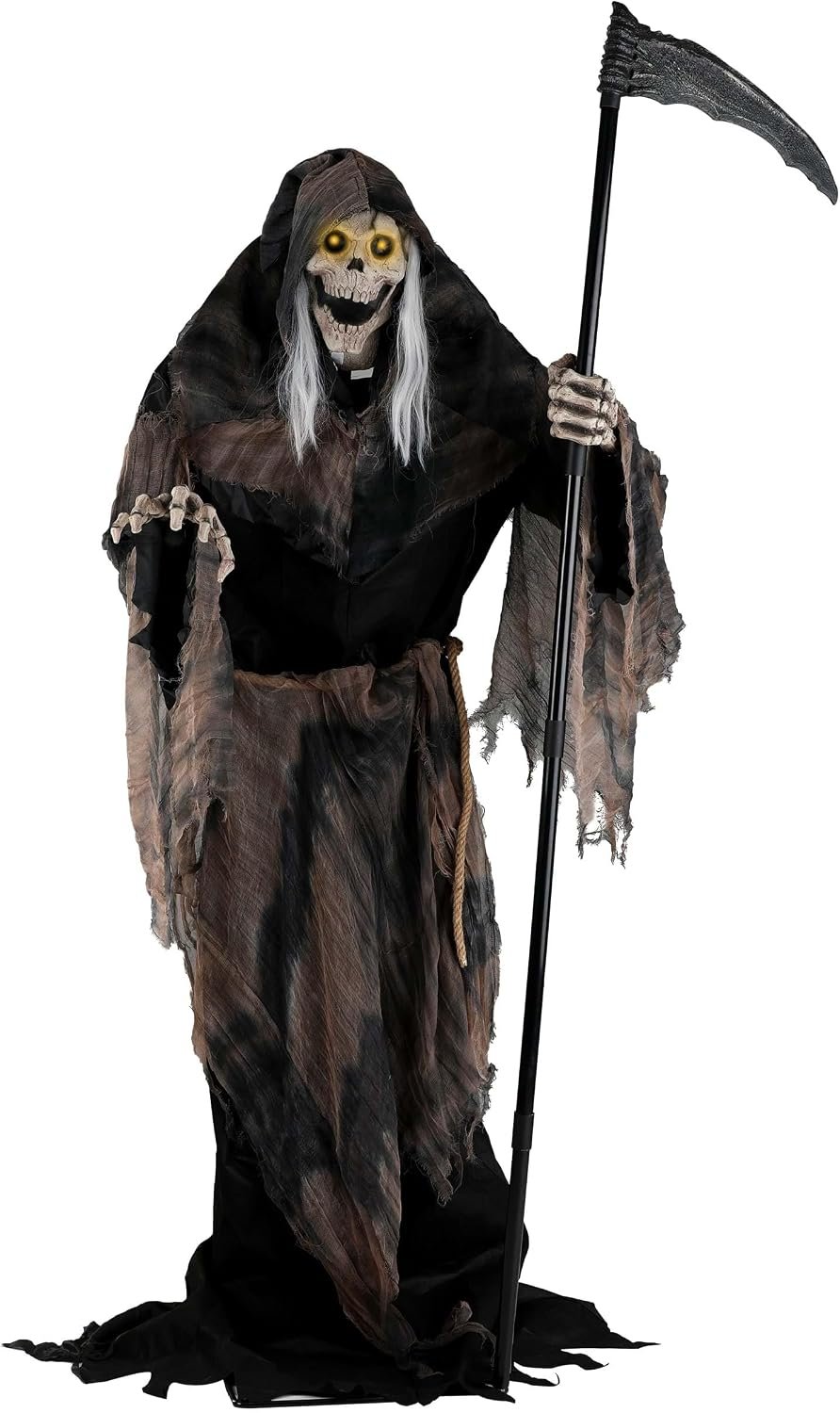 Fun Costumes 6 foot lunging grim reaper animatronic with a scythe and lit eyes
