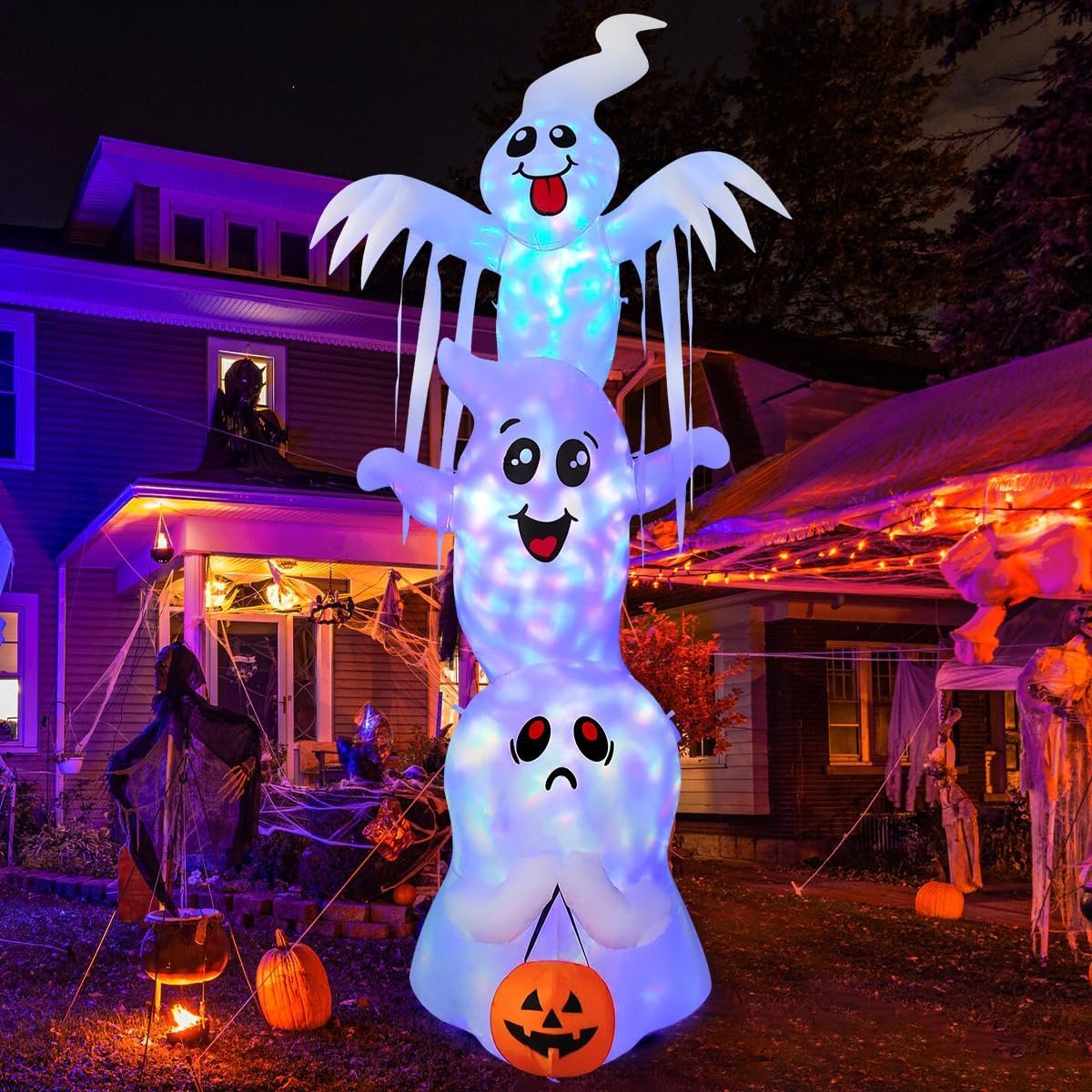 GOOSH 9.8 foot inflatable overlapping ghost decoration lit from inside