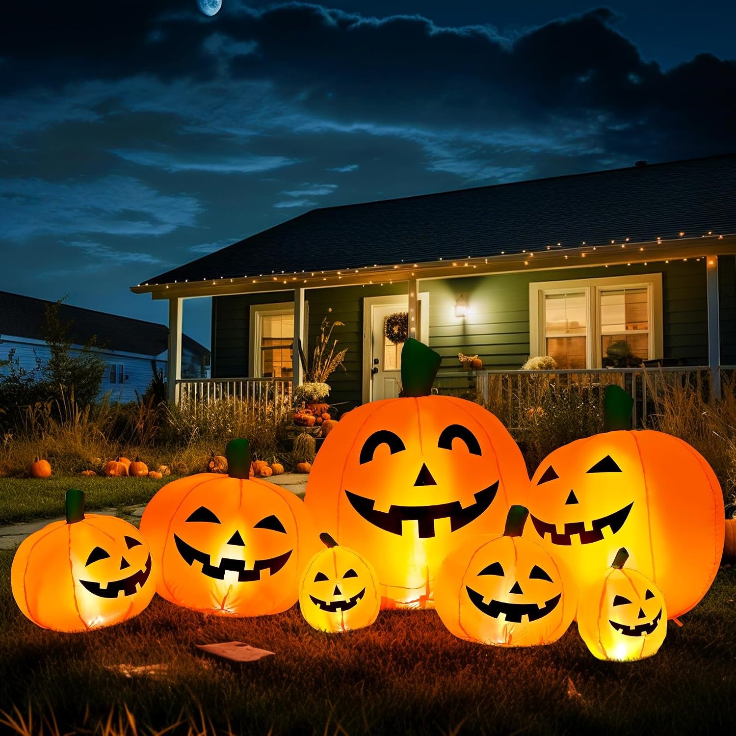 GIGALUMI 7.5 foot inflatable smiling pumpkin lit with cold white LEDs