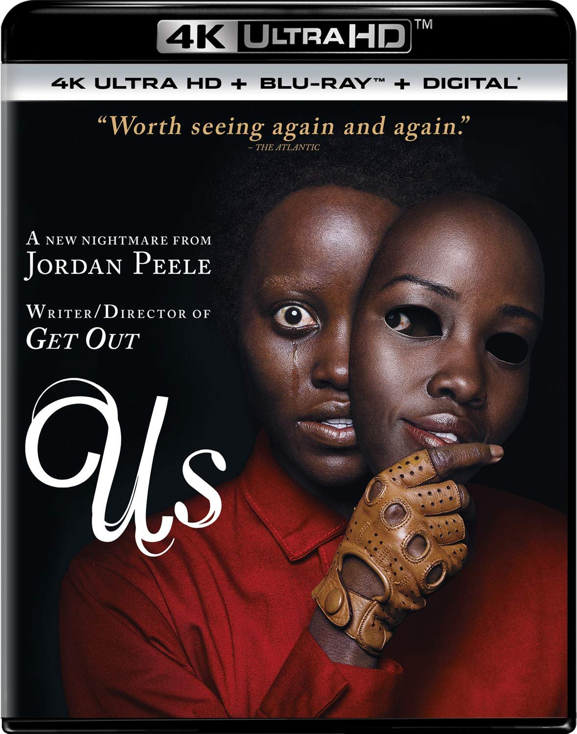 Us 2019 4K Ultra HD cover showing two faces in red with a pair of golden scissors