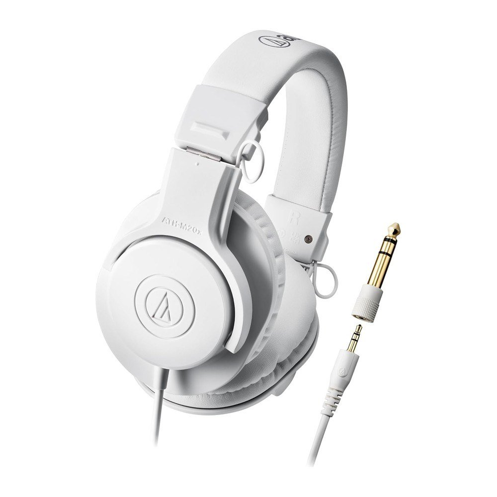 White Audio-Technica ATH-M20x closed-back wired studio headphones