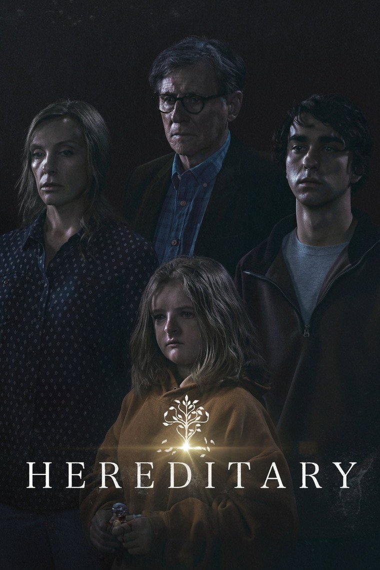 Hereditary poster showing a dim bedroom with a figure in the corner of the ceiling