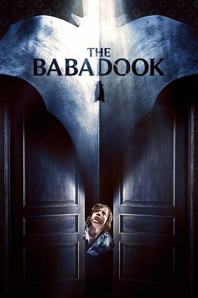 The Babadook poster showing a mother and son under a dark looming shape