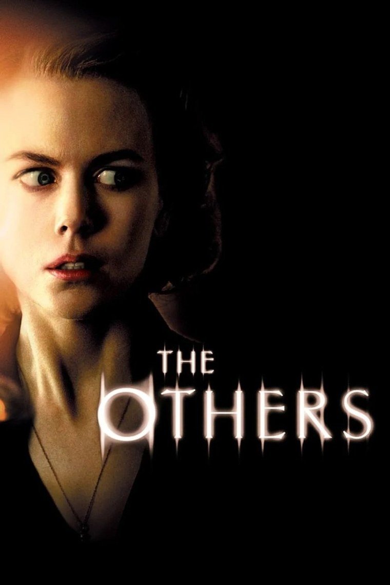 The Others poster showing a woman holding a lamp in a dark corridor