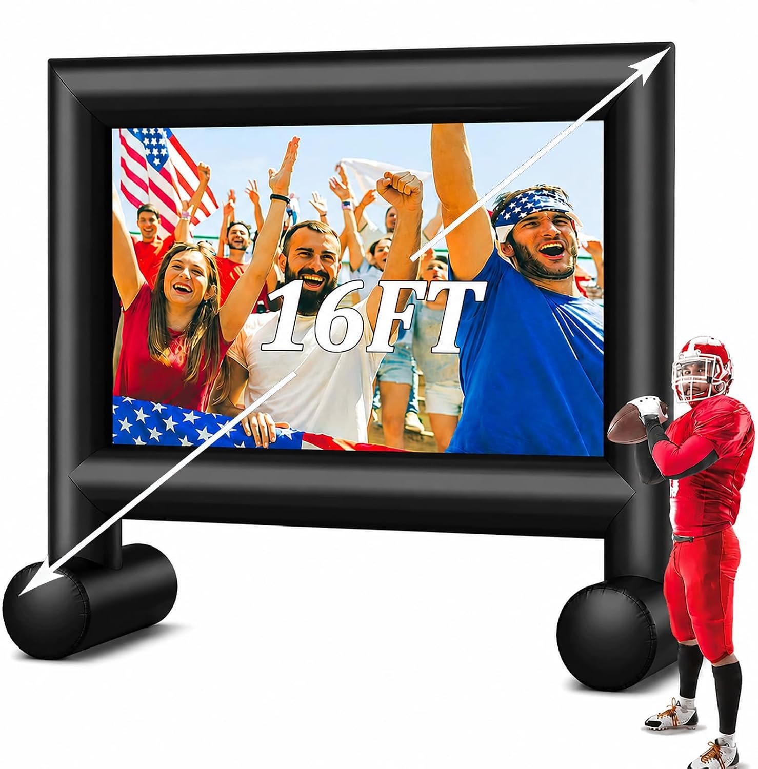 CZGBRO 16 foot inflatable outdoor movie screen with a black frame and white face