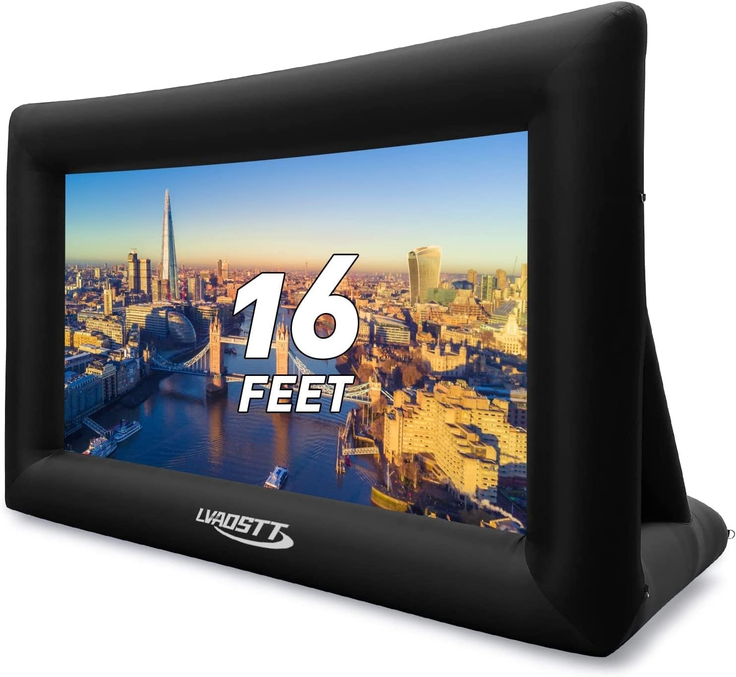 LVAOSTT 16 foot inflatable projector screen set up in a back garden