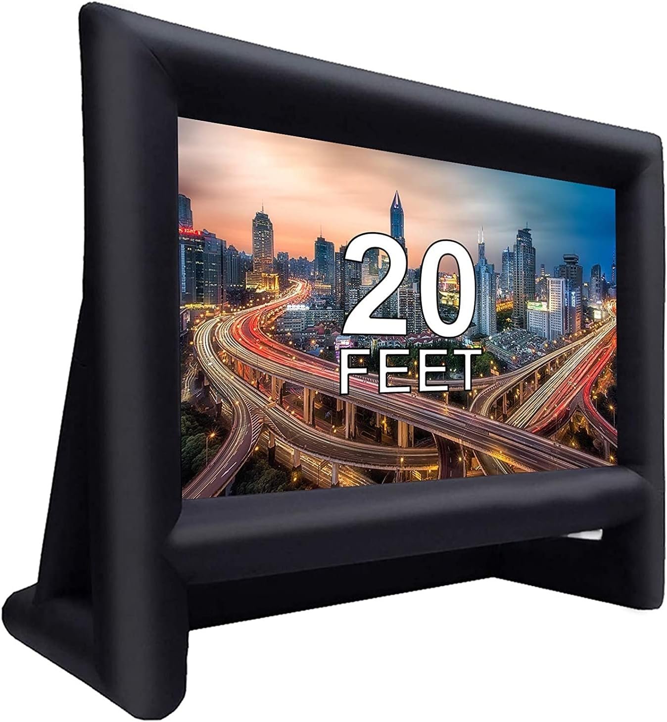 XHYCPY 20 foot inflatable projector screen with its air blower and storage bag