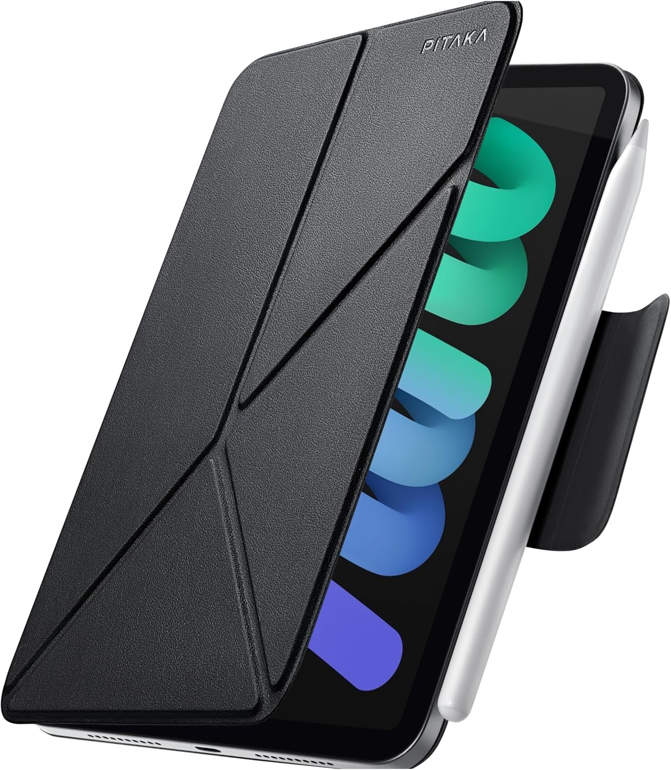 PITAKA Folio2 iPad mini case in black folded into one of its four standing angles