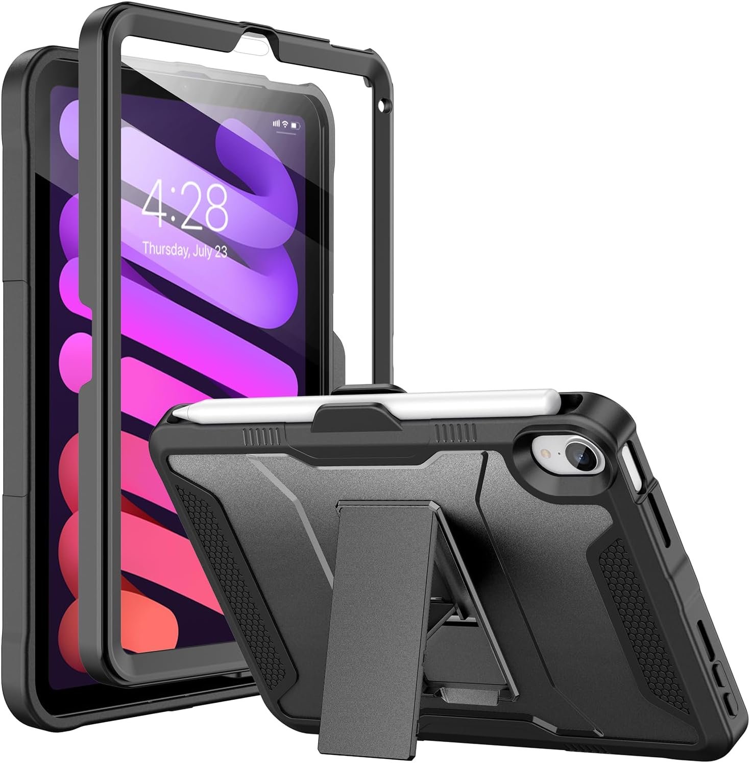 Soke rugged iPad mini case in black with a built-in screen protector and kickstand