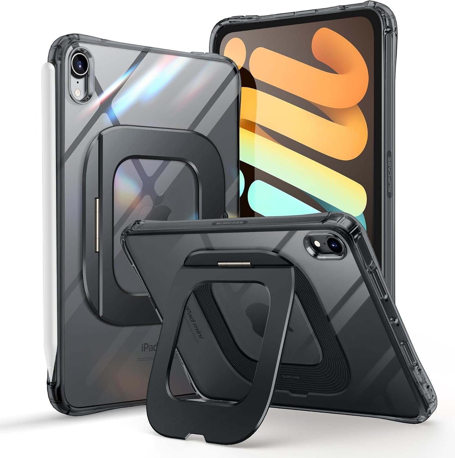 SUPCASE iPad mini case in black with its unibody aluminium rear stand extended