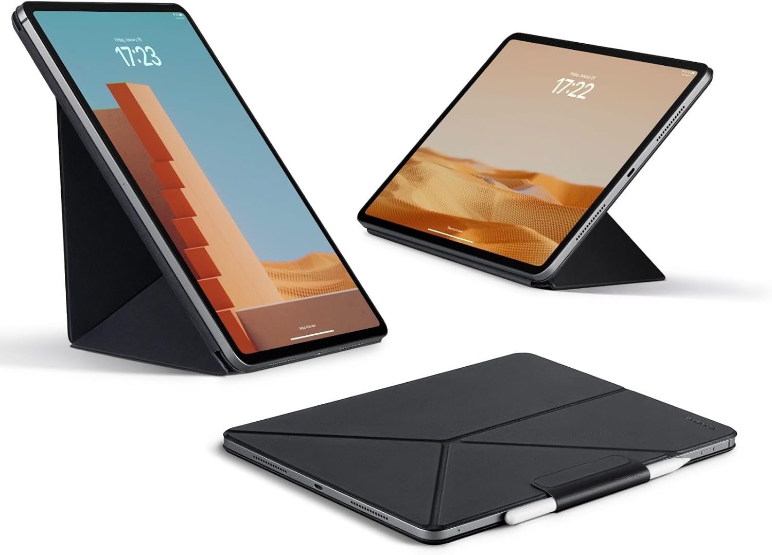 PITAKA Folio2 iPad Pro case in black folded into one of its four standing angles
