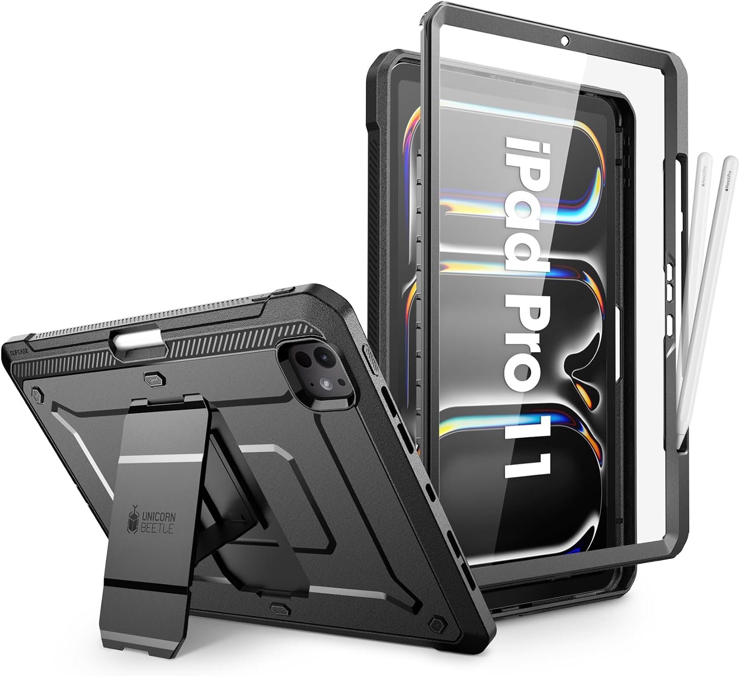 SUPCASE iPad Pro 11 inch case in black with its pop-out kickstand and pencil holder