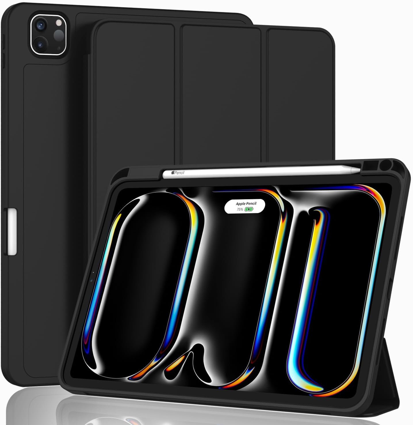 ZryXal trifold iPad Pro case in black with a soft TPU back and pencil clasp