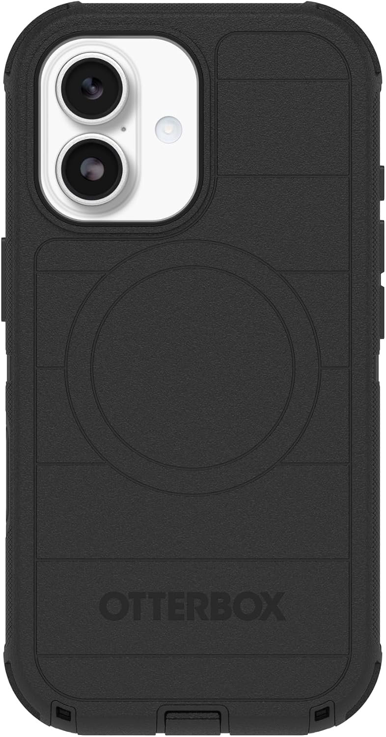 OtterBox iPhone 17 Defender Pro case in black showing its textured rugged shell