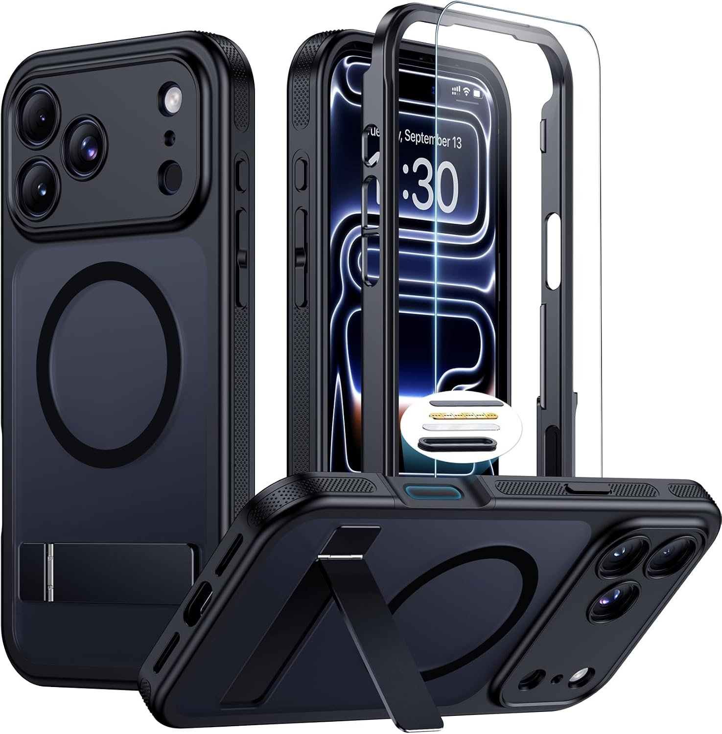 WAVELIFE heavy duty iPhone 17 Pro Max case with its hidden metal kickstand folded out