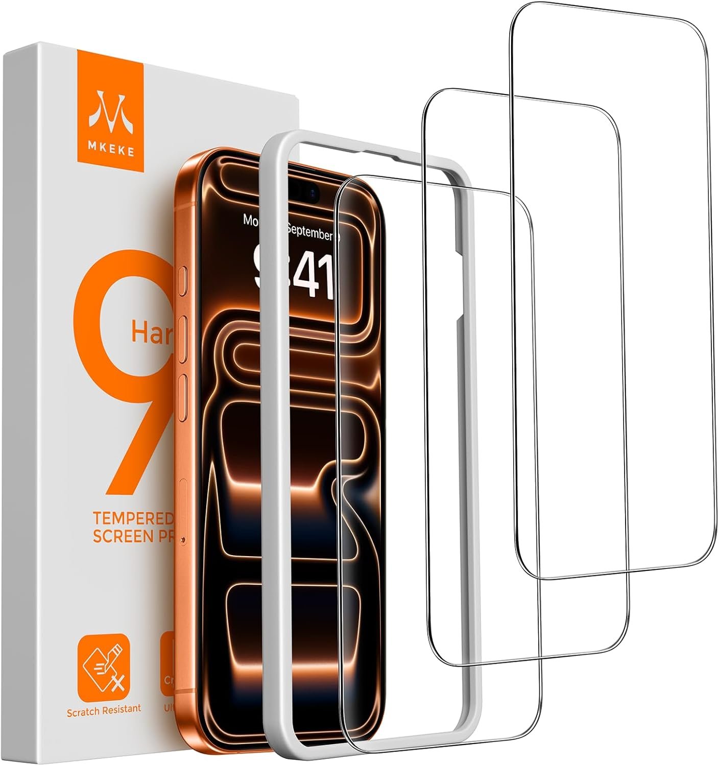 Mkeke three pack of 9H tempered glass screen protectors for the iPhone 17 Pro Max