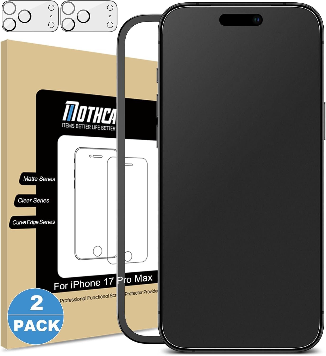 Mothca matte glass screen protectors and lens films for the iPhone 17 Pro Max
