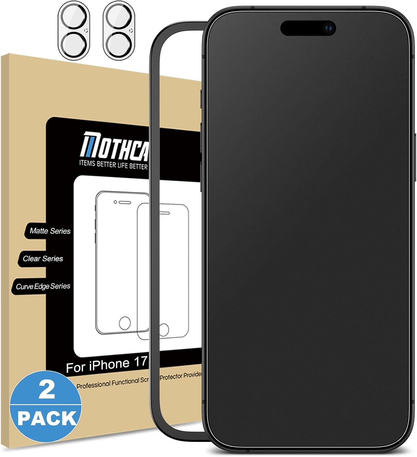 Mothca matte glass screen protector for the iPhone 17 with camera lens protectors