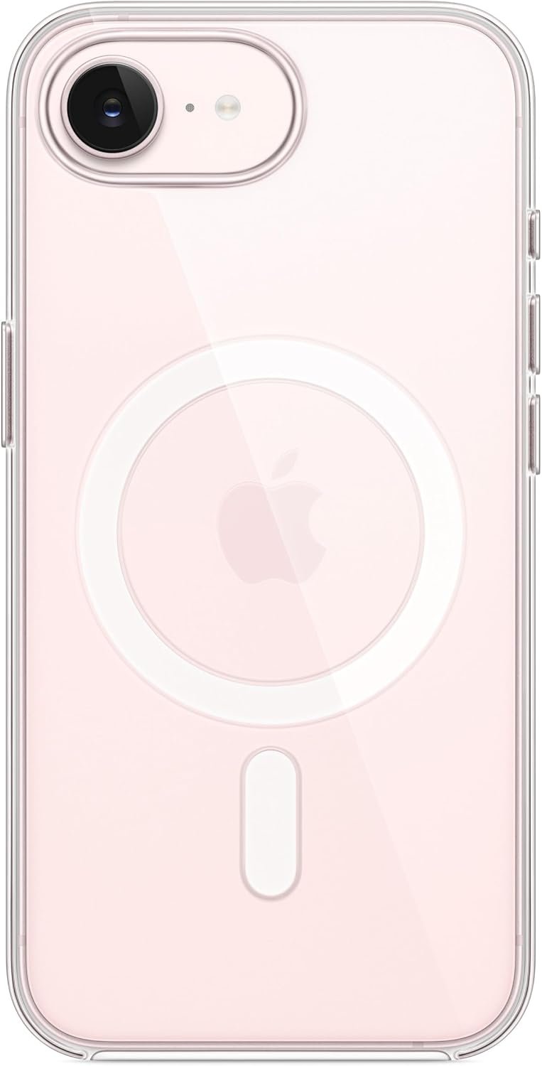 Apple clear case with MagSafe for the iPhone 17e showing the magnet ring through the back