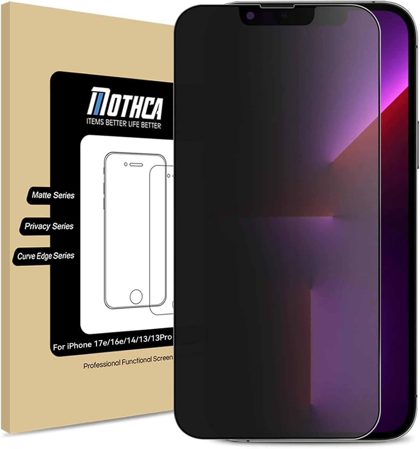 Mothca matte privacy screen protector for the iPhone 17e with its alignment tool