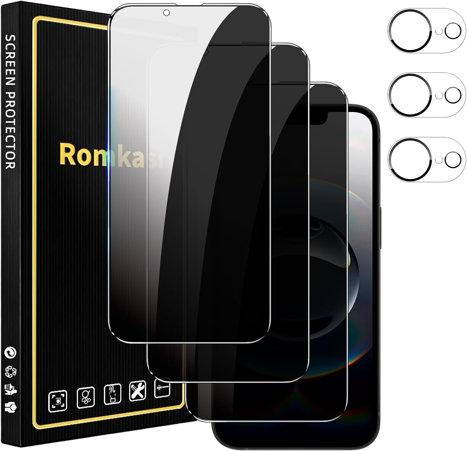 Romkasi privacy screen protectors and camera lens films for the iPhone 17e
