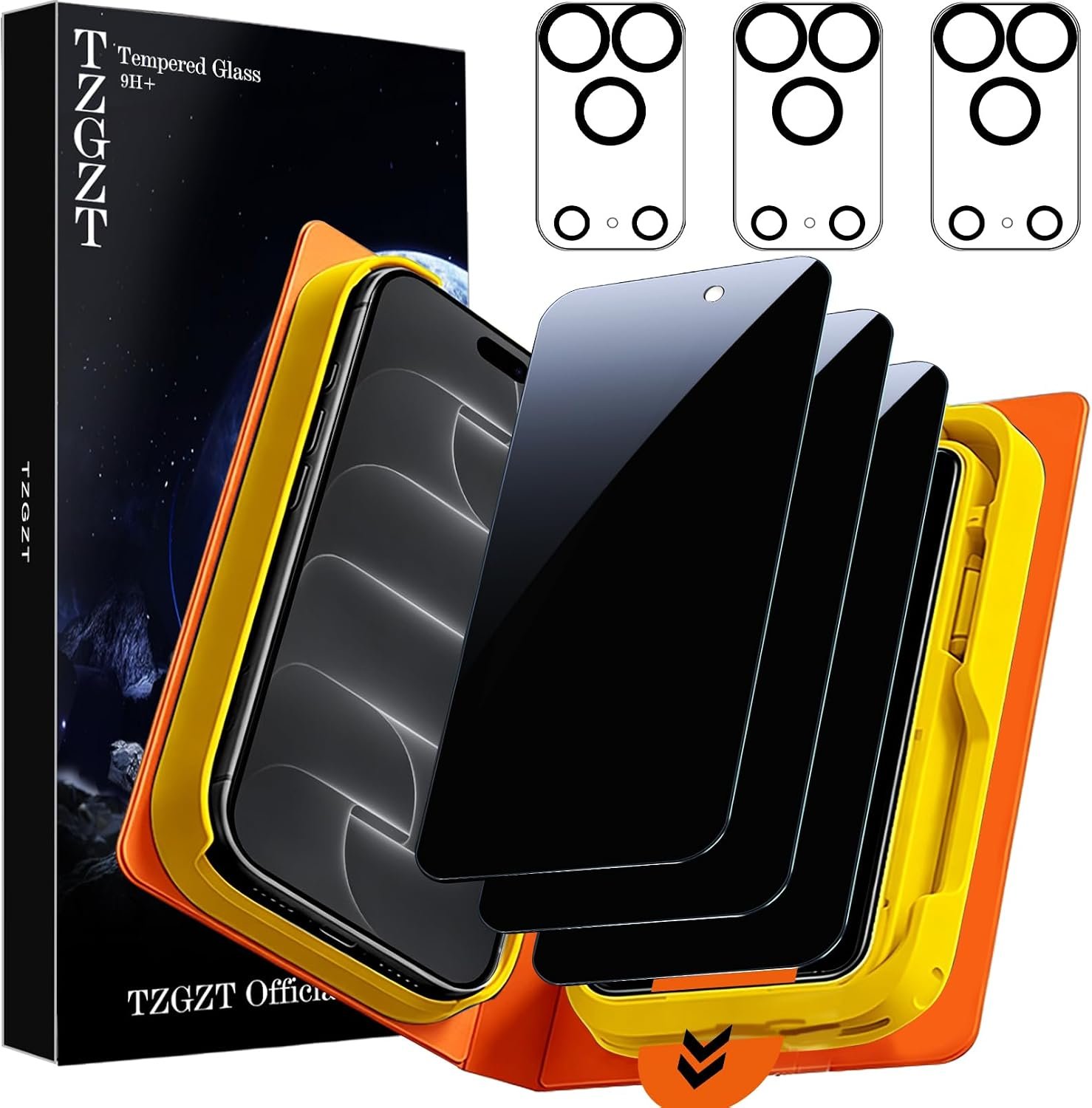 TZGZT privacy screen protectors and lens films for the iPhone 18 Pro Max with an auto-install box