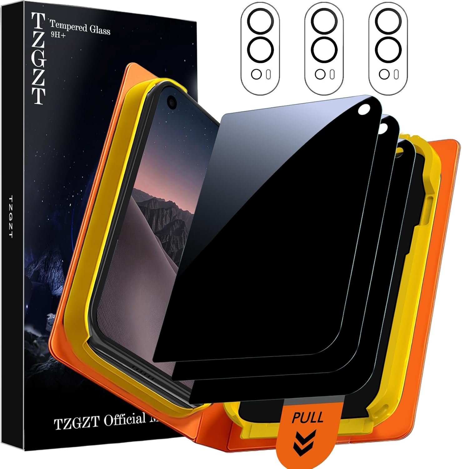 TZGZT privacy screen protectors and lens films for the iPhone Duo with an auto-install box