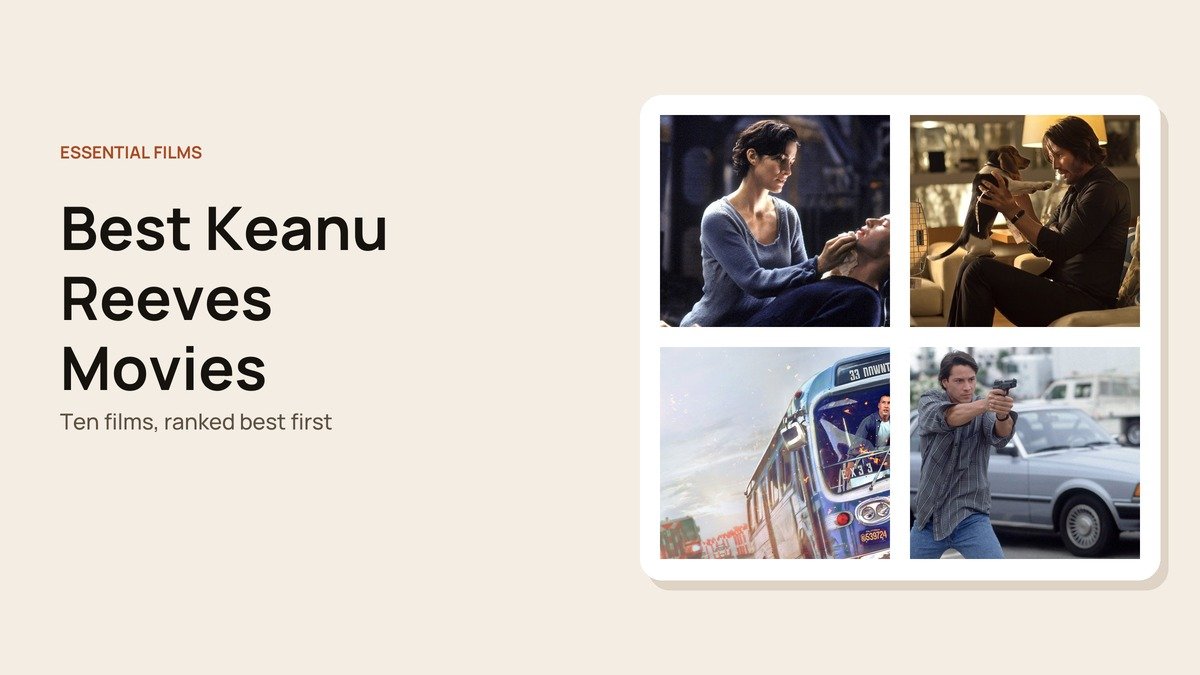 Best Keanu Reeves Movies headline beside stills from Keanu Reeves films