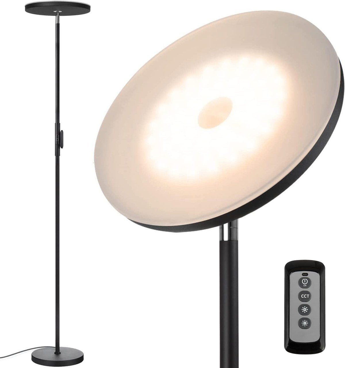 JOOFO black LED torchiere floor lamp with a tilting head