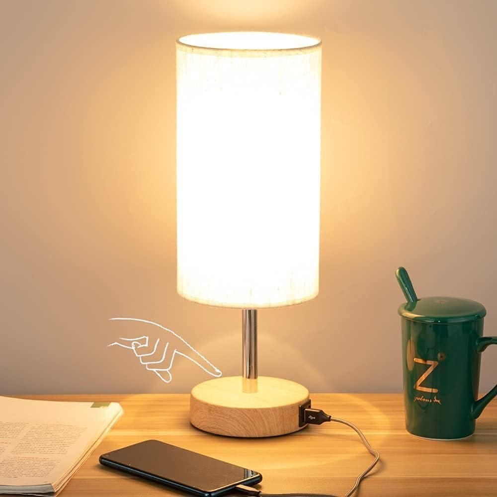 Yarra-Decor bedside table lamp with a round fabric shade