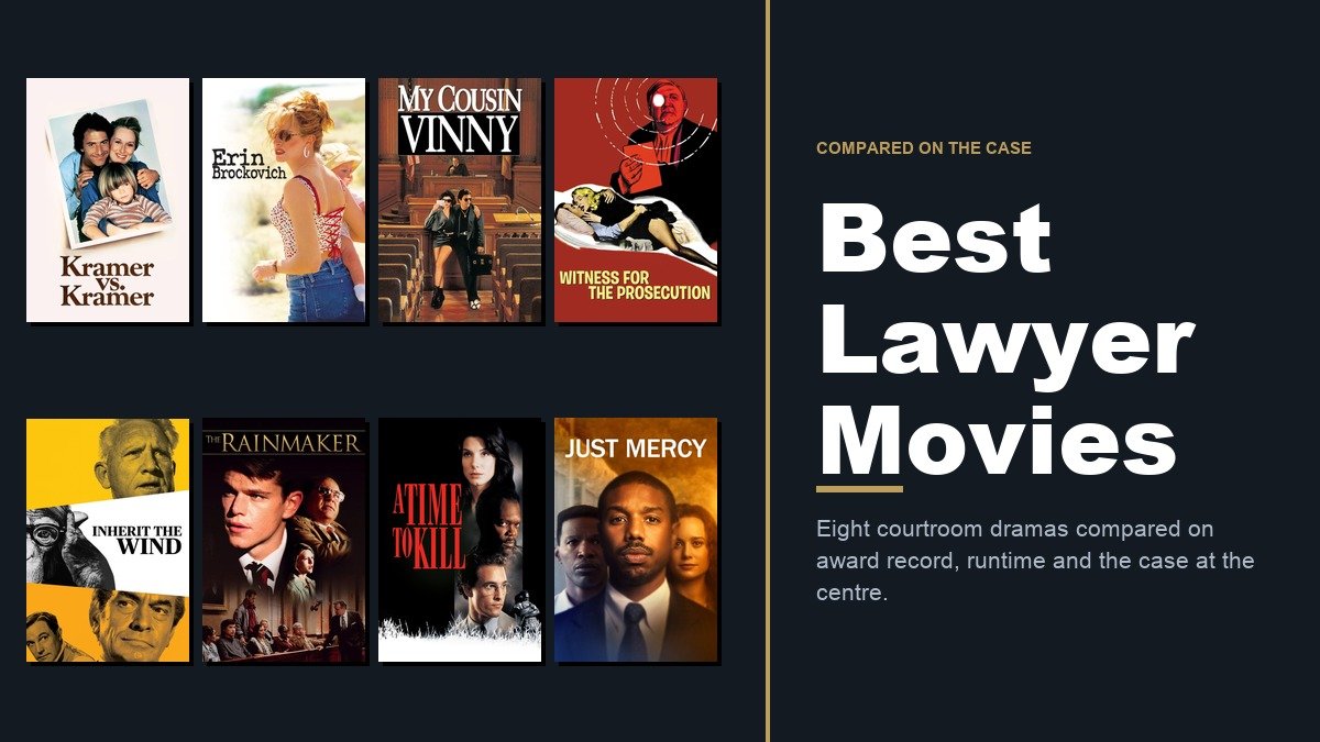 Best Lawyer Movies headline beside a wall of eight courtroom drama posters