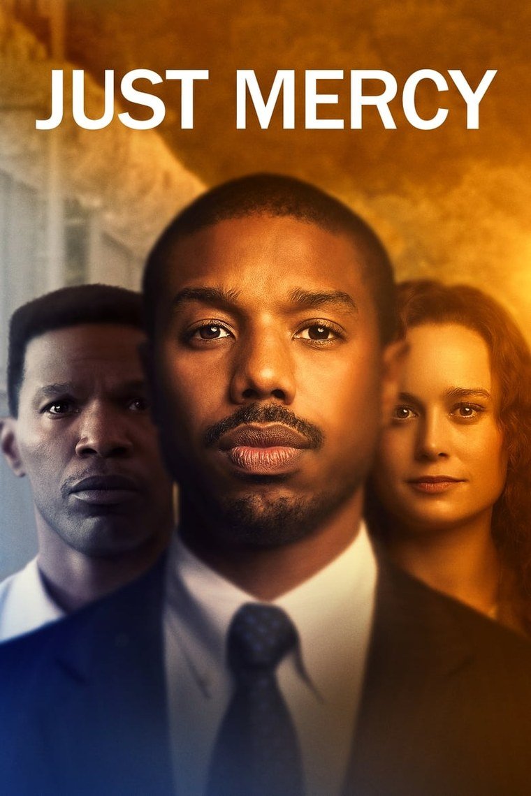 Just Mercy poster showing an attorney and a prisoner separated by glass