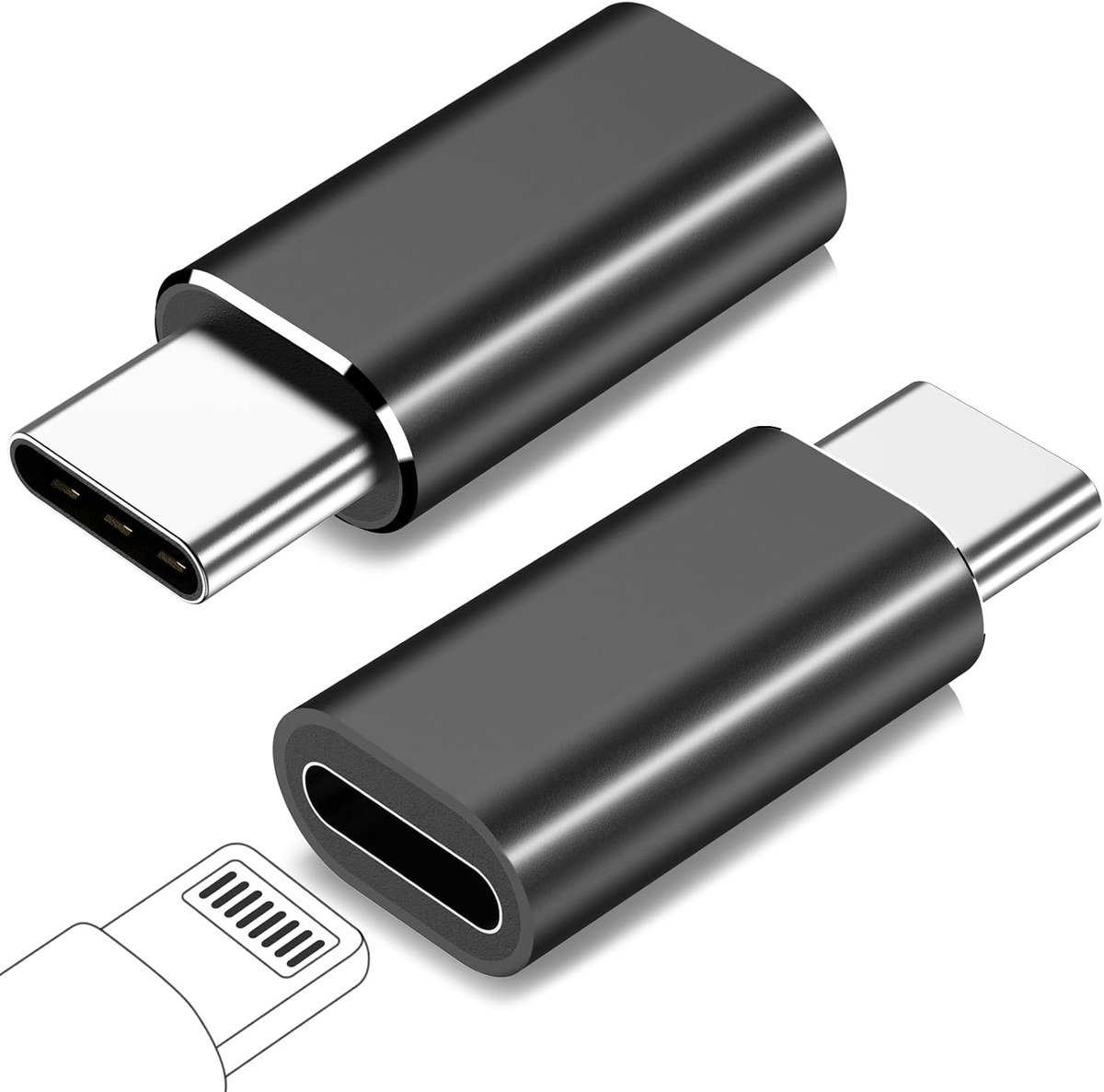 FQSH Lightning female to USB-C male adapters, two-pack