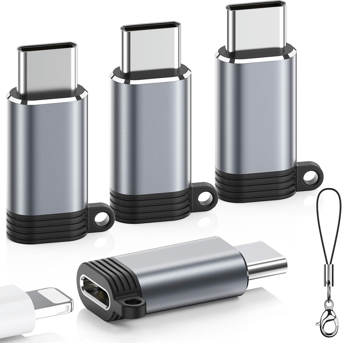 LERTOSEN Lightning to USB-C adapters, four-pack, with silicone sleeves