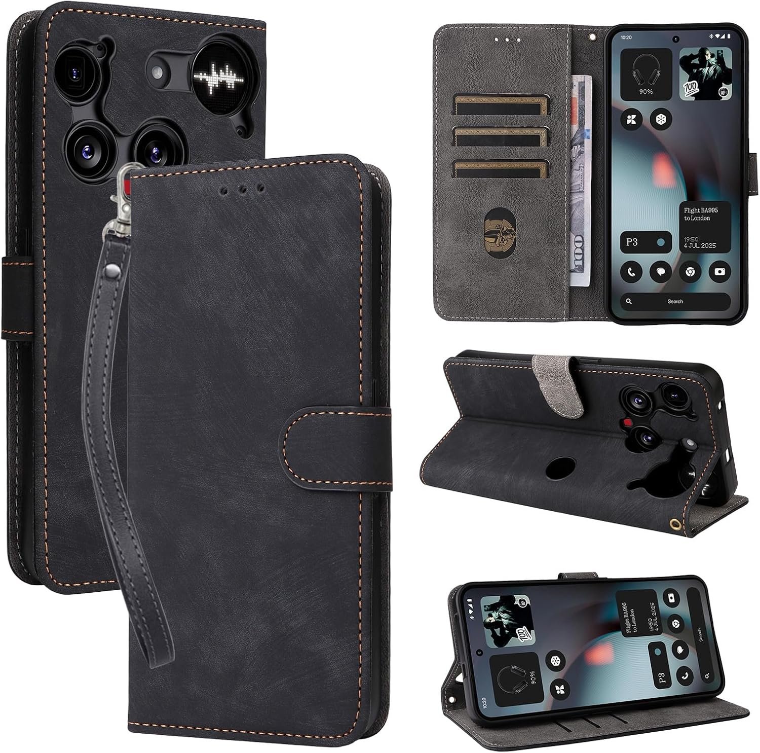 NOUKAJU wallet case for the Nothing Phone 3 open to show the card slots and stand