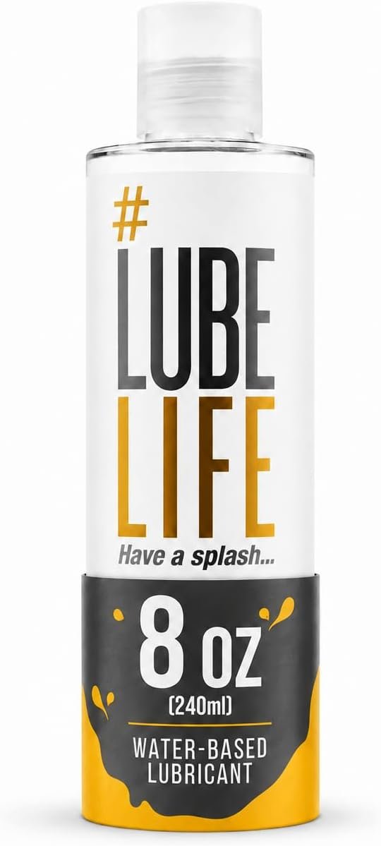 Lube Life water-based personal lubricant in an 8 fl oz black bottle