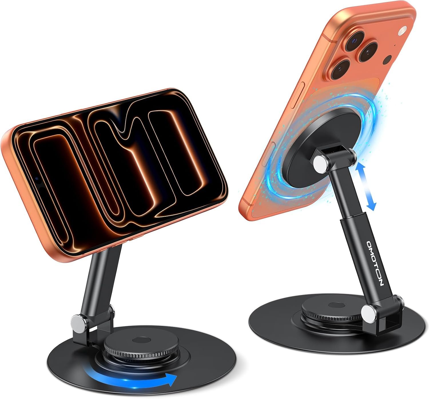 OMOTON MS05 magnetic phone stand rotating on its metal base