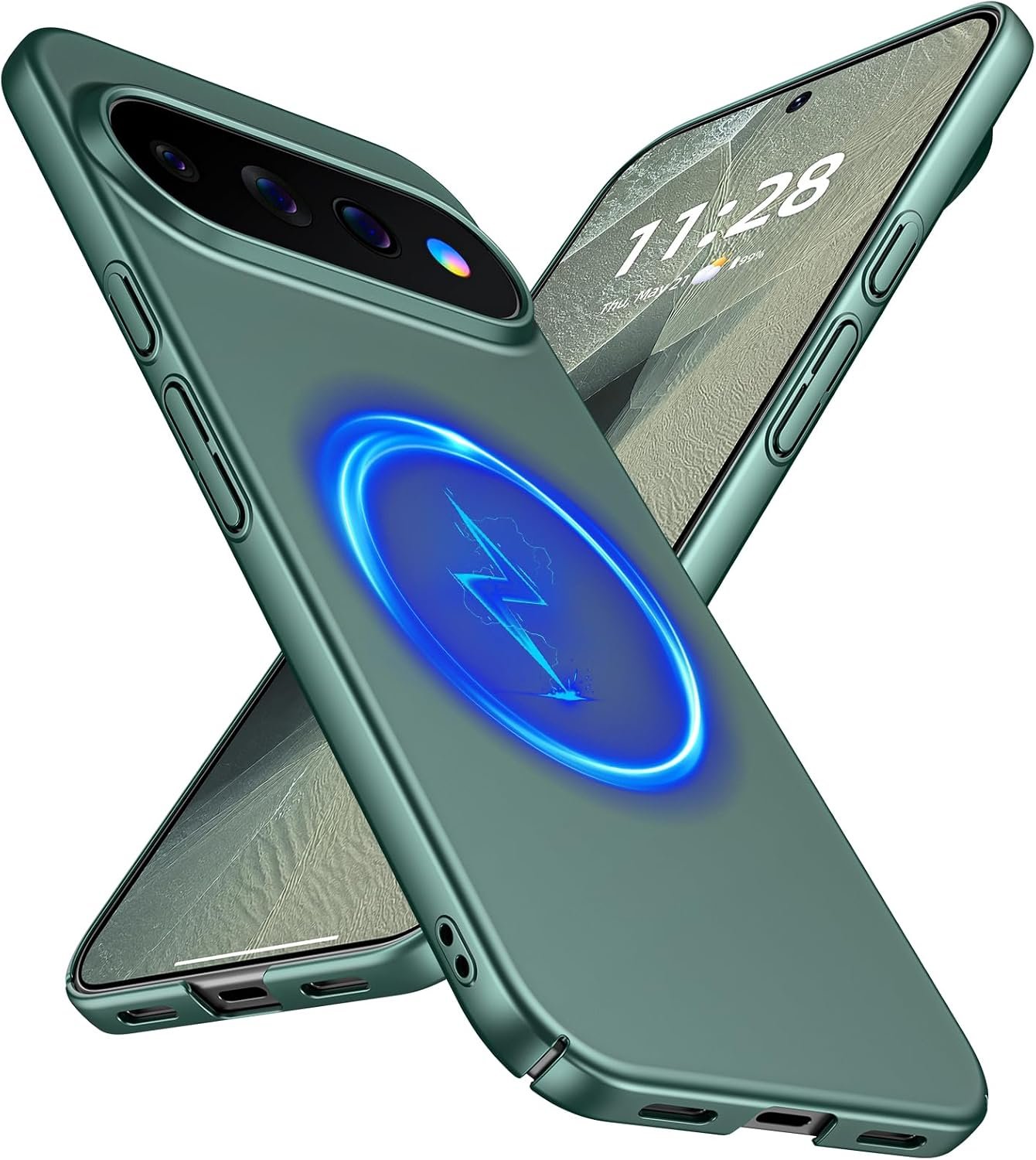 GRECAZO slim bumper case for the Pixel 11 in dark green with a frosted finish