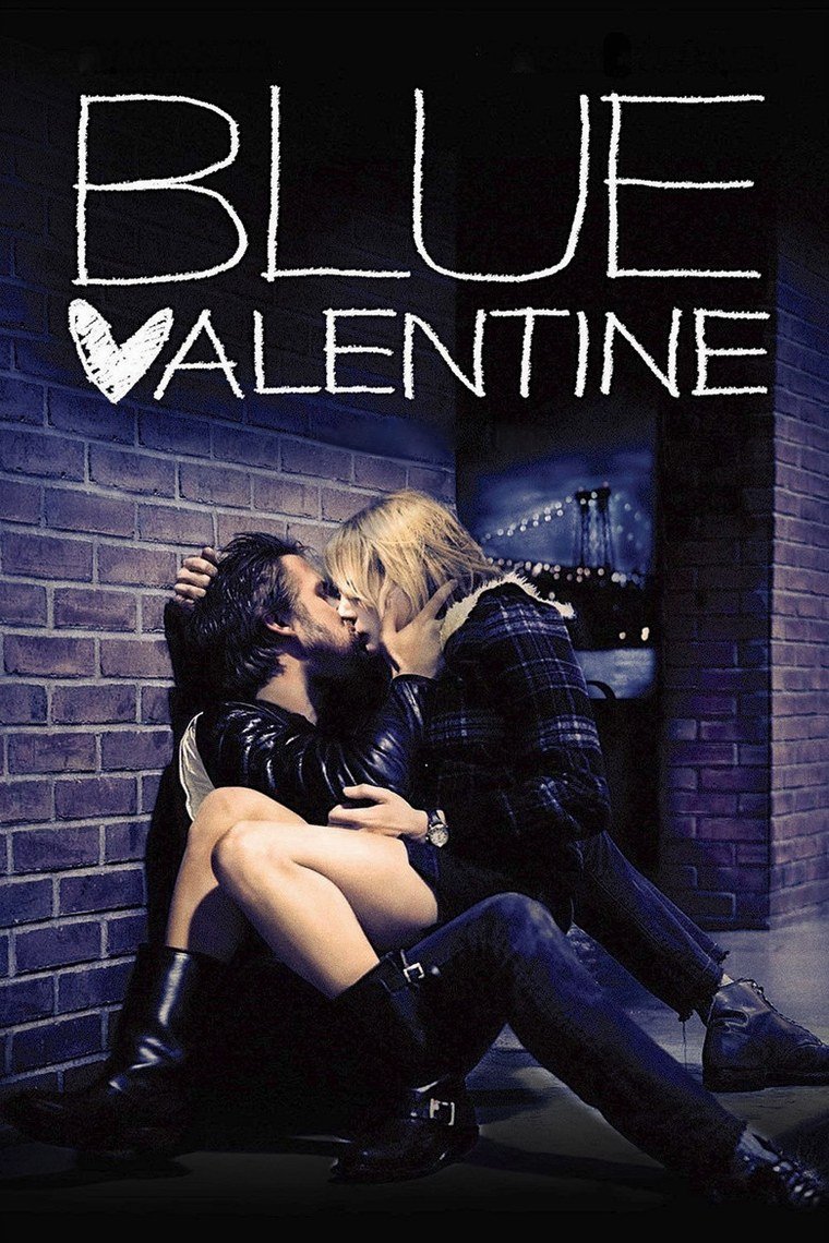 Blue Valentine poster showing a couple leaning together under blue light