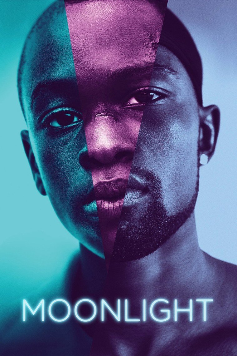 Moonlight poster showing three faces of the same man split across one image
